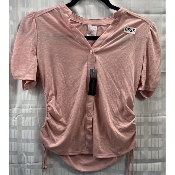 No Boundaries Junior/women’s Top Size S(3-5) color Pink short sleeve Button Up - Picture 6 of 11